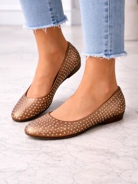 Pelle Moda Metallic Leather Bronze Rhinestone Studded Ballet Flats